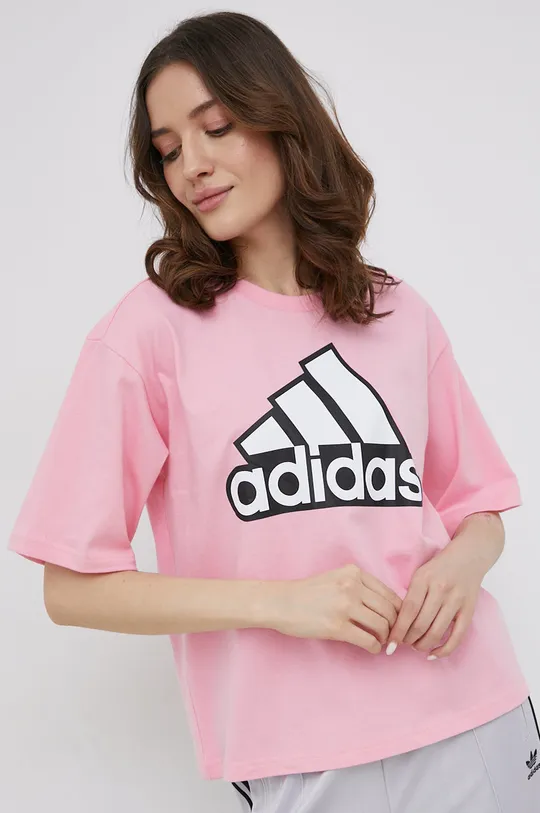 Βαμβακερό μπλουζάκι adidas ροζ