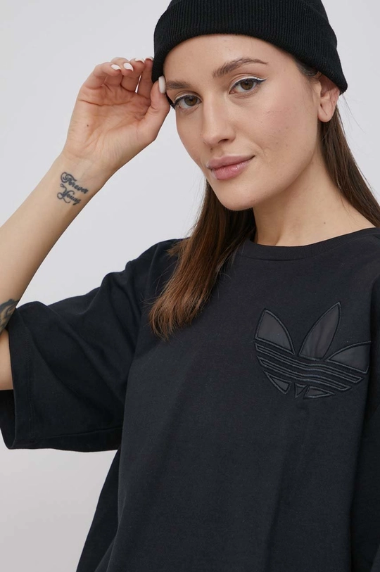 μαύρο Βαμβακερό μπλουζάκι adidas Originals Trefoil Moments