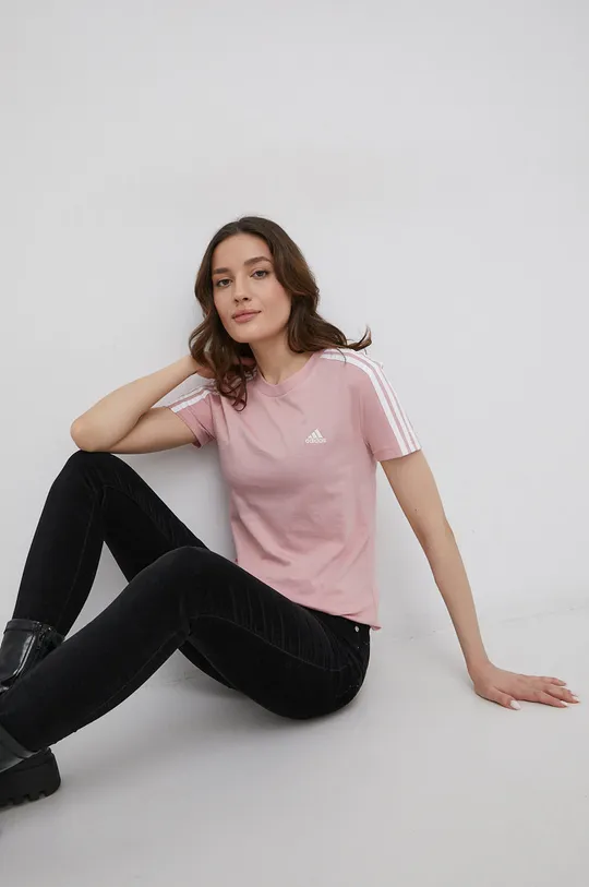 adidas T-shirt bawełniany HF7236 różowy