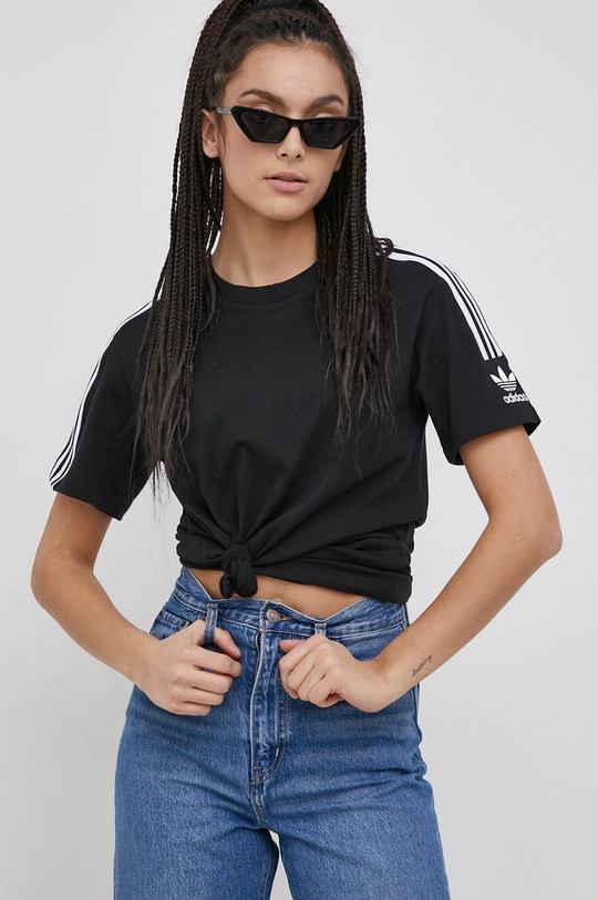 črna adidas Originals bombažna majica Ženski