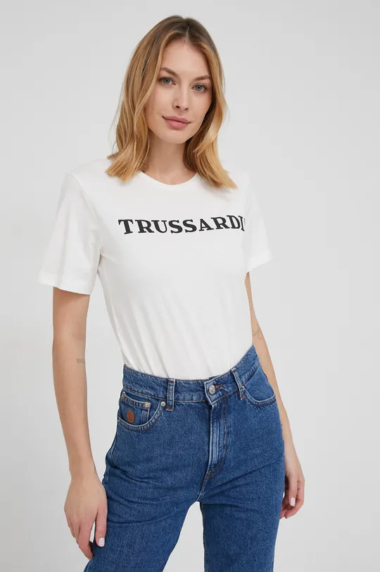beżowy Trussardi T-shirt bawełniany