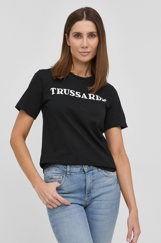 czarny Trussardi T-shirt bawełniany Damski