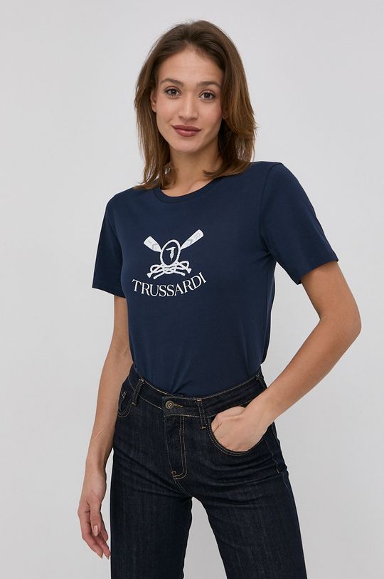 Pamučna majica Trussardi mornarsko plava