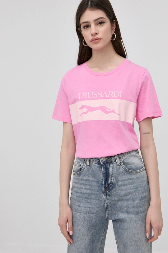 różowy Trussardi t-shirt bawełniany Damski