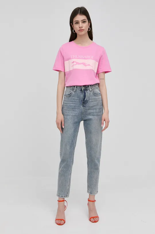Trussardi t-shirt bawełniany różowy
