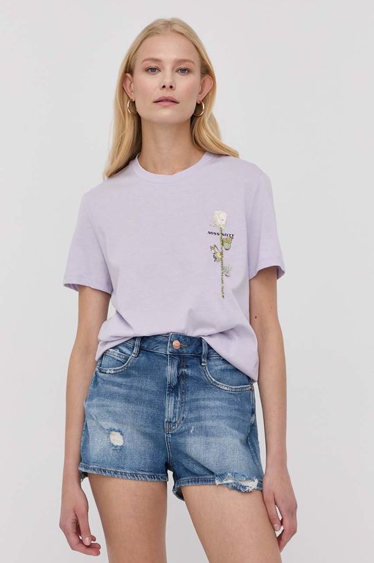 purpurowy Miss Sixty t-shirt bawełniany Damski