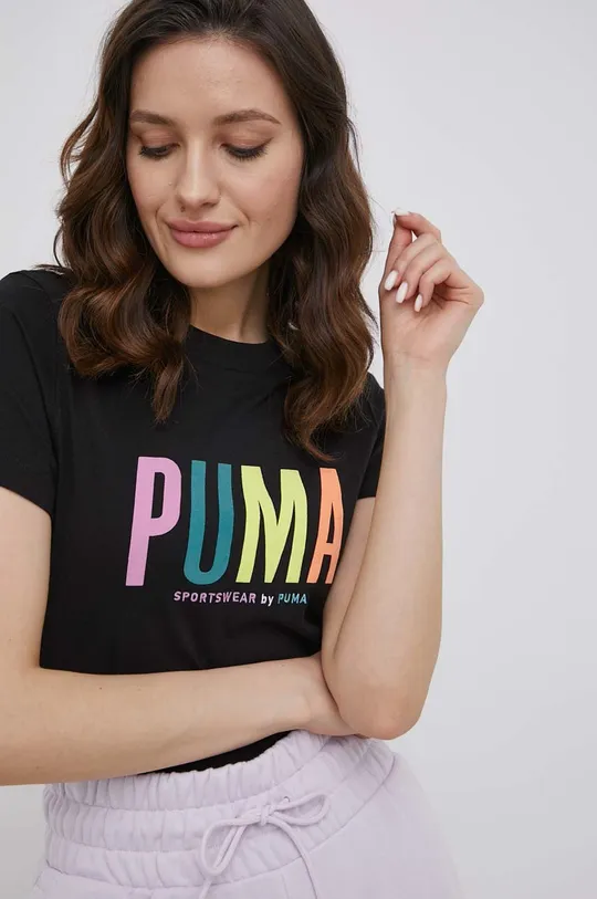 czarny Puma t-shirt bawełniany 533559 Damski