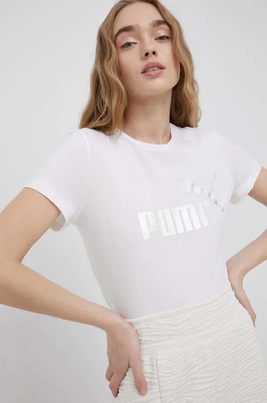 biały Puma t-shirt bawełniany 848303 Damski