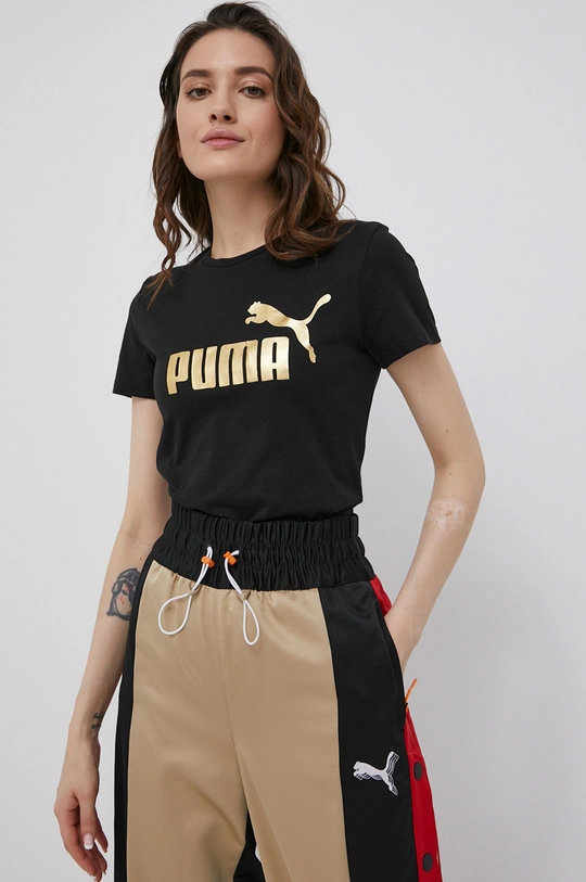 czarny Puma t-shirt bawełniany 848303 Damski