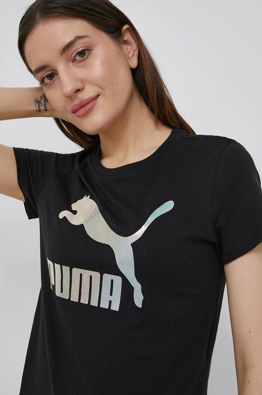 Βαμβακερό μπλουζάκι Puma μαύρο