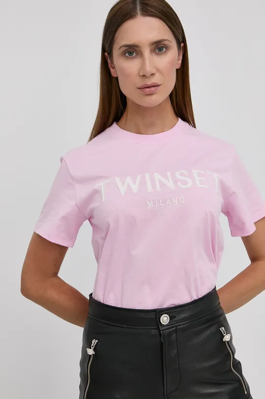 ροζ Twinset - Βαμβακερό μπλουζάκι