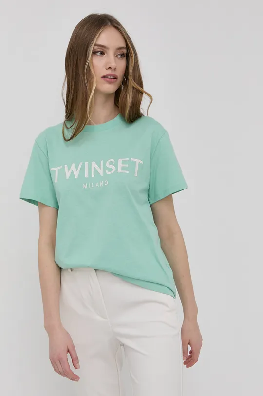 τιρκουάζ Twinset - Βαμβακερό μπλουζάκι