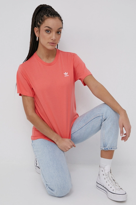 Bombažna kratka majica adidas Originals oranžna