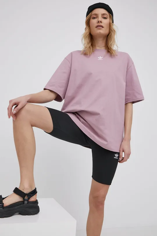 fioletowy adidas Originals t-shirt bawełniany HF7475 Damski