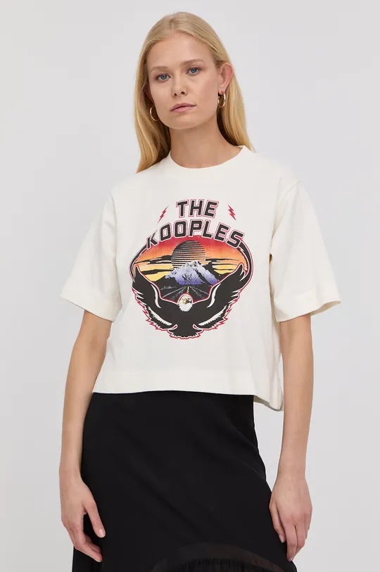 бежевый Хлопковая футболка The Kooples Женский