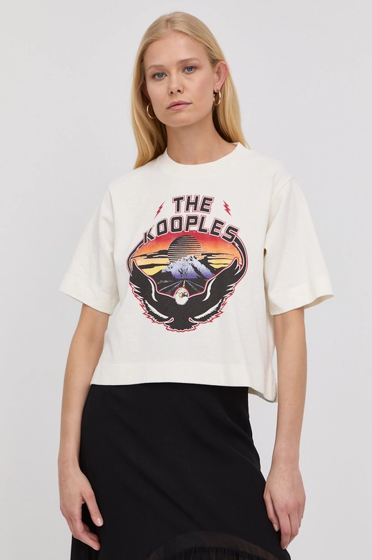 beżowy The Kooples t-shirt bawełniany Damski