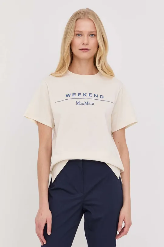 Βαμβακερό μπλουζάκι Weekend Max Mara μπεζ