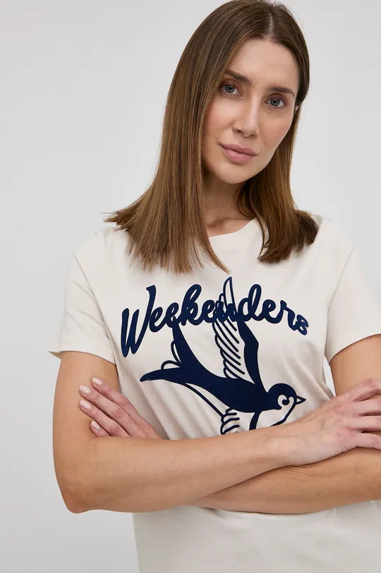 beżowy Weekend Max Mara T-shirt bawełniany