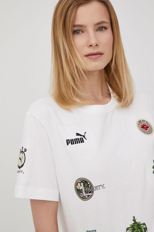 Puma t-shirt bawełniany PUMA x LIBERTY 534049 biały