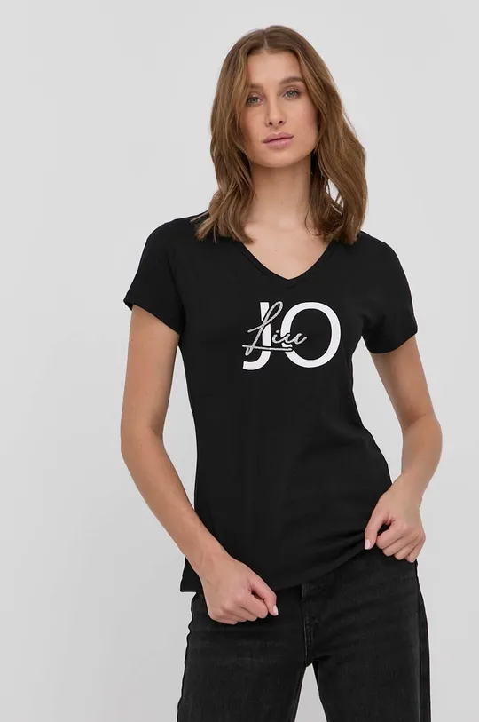 czarny Liu Jo t-shirt bawełniany TA2089.J6040 Damski