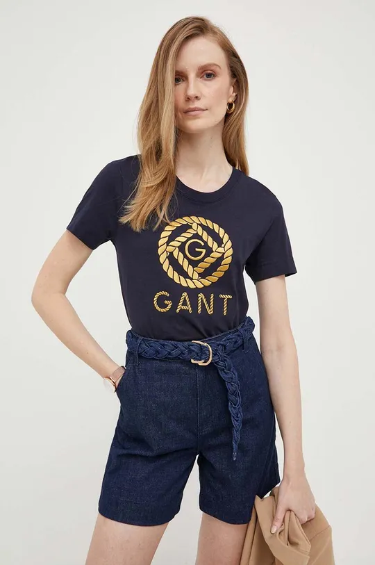 σκούρο μπλε Βαμβακερό μπλουζάκι Gant Γυναικεία