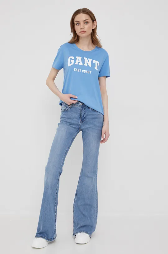 niebieski Gant t-shirt bawełniany 4200233 Damski