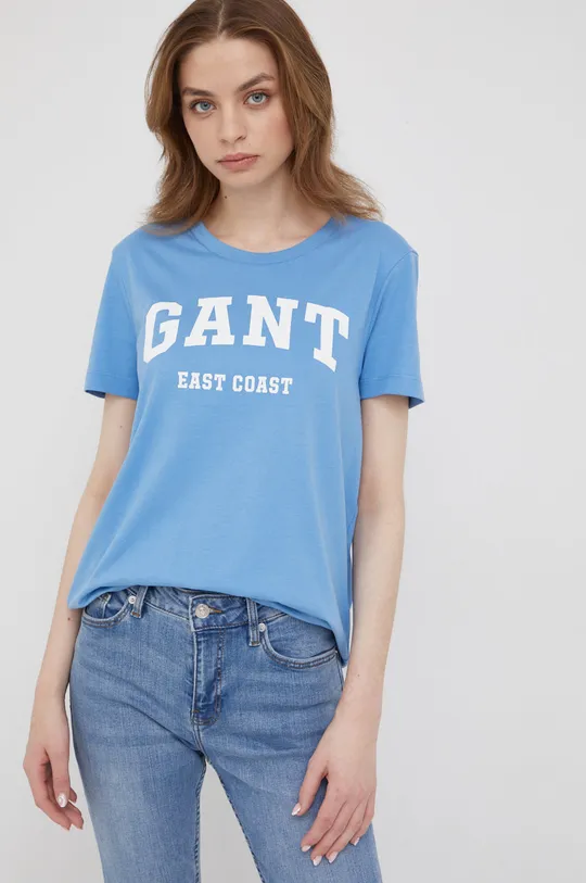 Bavlnené tričko Gant modrá