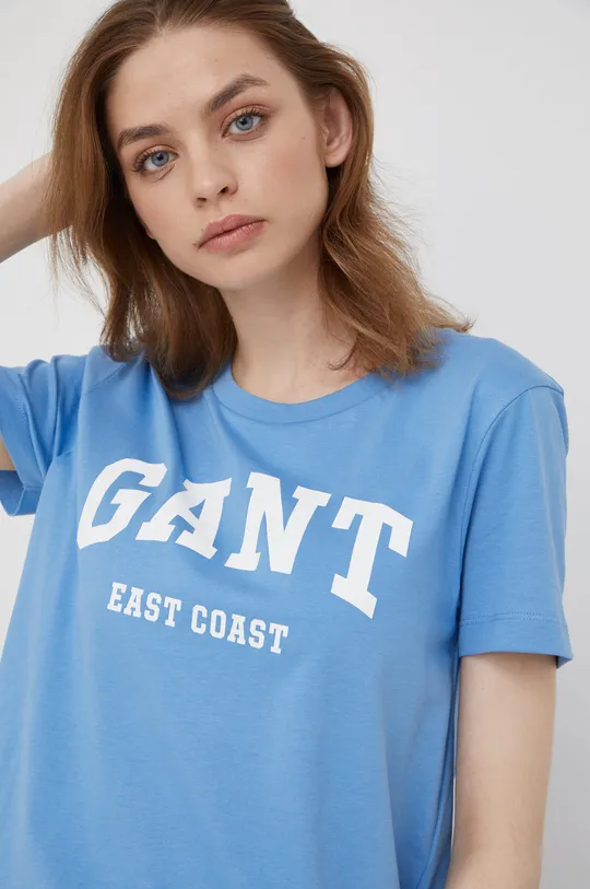 μπλε Βαμβακερό μπλουζάκι Gant