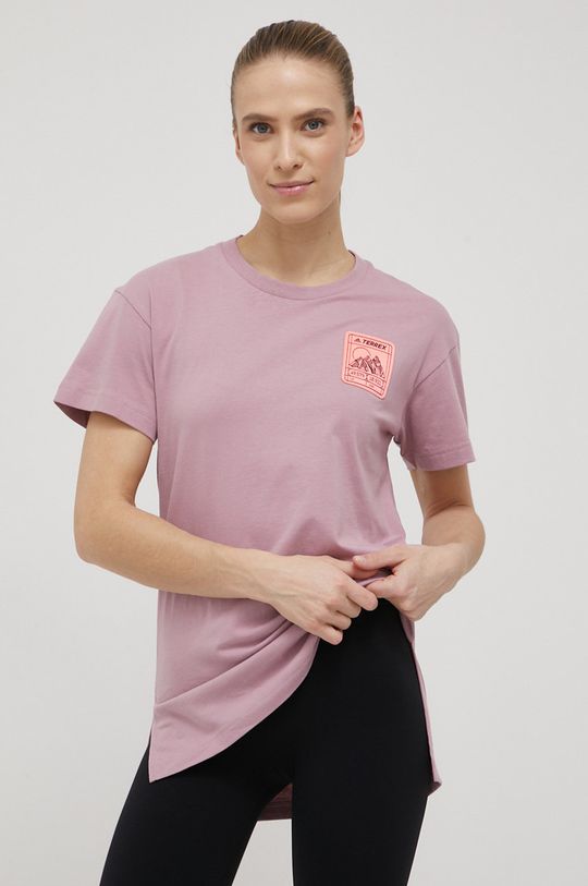 fioletowy adidas TERREX t-shirt bawełniany H50944 Damski
