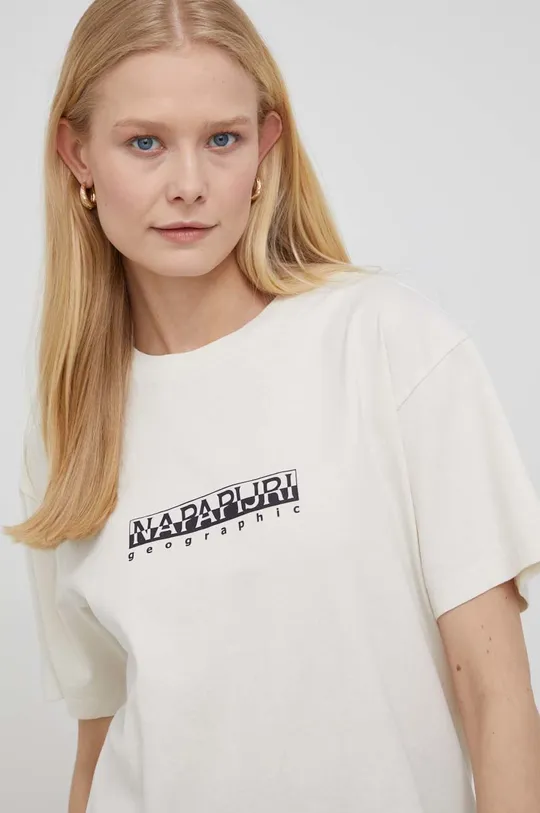 beżowy Napapijri t-shirt bawełniany S-Box Damski