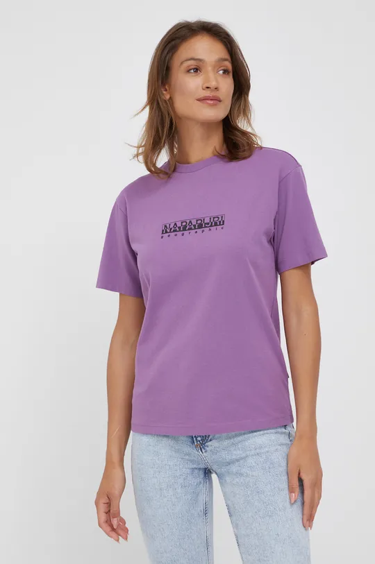 μωβ Βαμβακερό μπλουζάκι Napapijri Γυναικεία