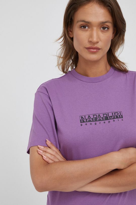 purpurová Bavlněné tričko Napapijri