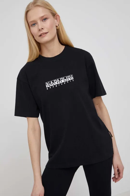 μαύρο Napapijri βαμβακερό μπλουζάκι Γυναικεία