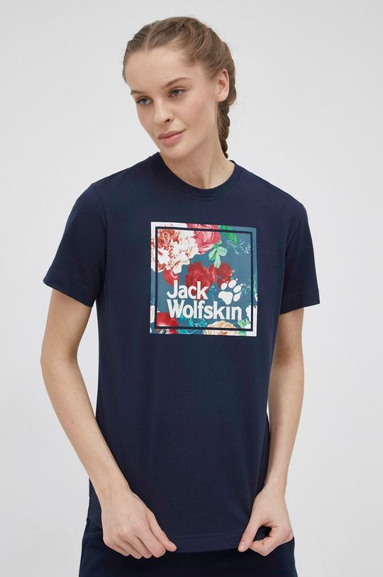 granatowy Jack Wolfskin t-shirt bawełniany Damski