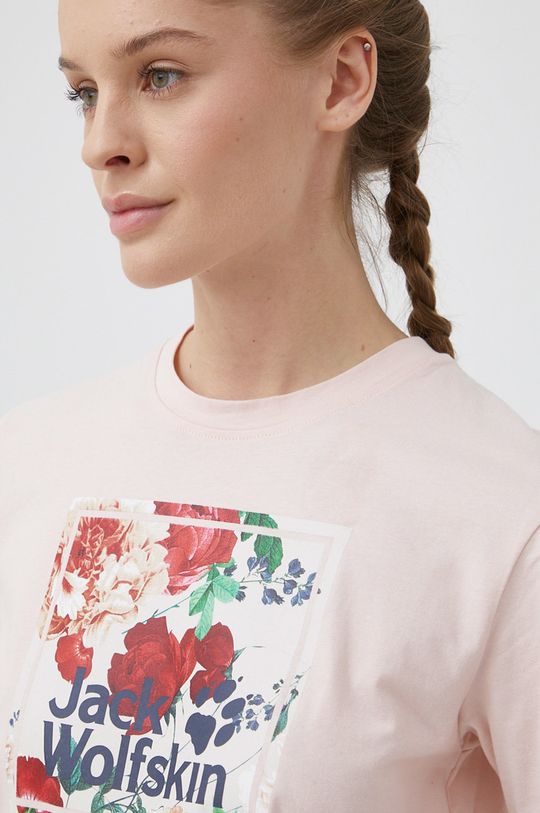 pastelowy różowy Jack Wolfskin t-shirt bawełniany
