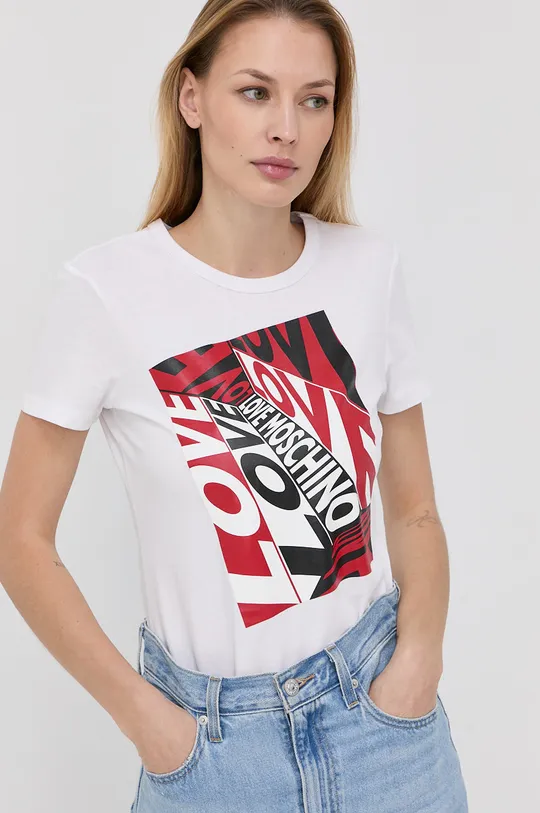 biały Love Moschino T-shirt bawełniany Damski