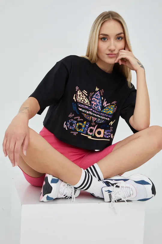 μαύρο Βαμβακερό μπλουζάκι adidas Originals Pride Γυναικεία
