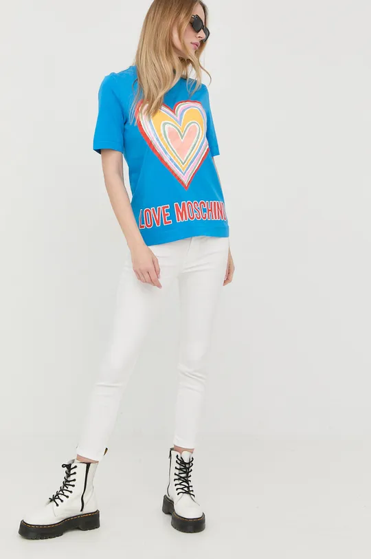 Love Moschino pamut póló acélkék