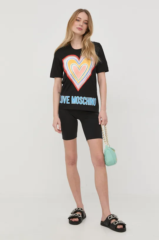 Βαμβακερό μπλουζάκι Love Moschino μαύρο