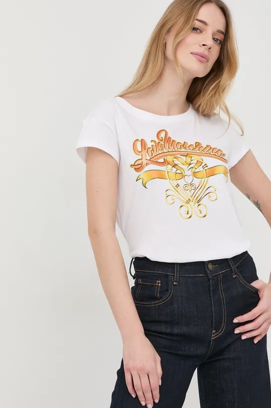 λευκό Βαμβακερό μπλουζάκι Love Moschino Γυναικεία