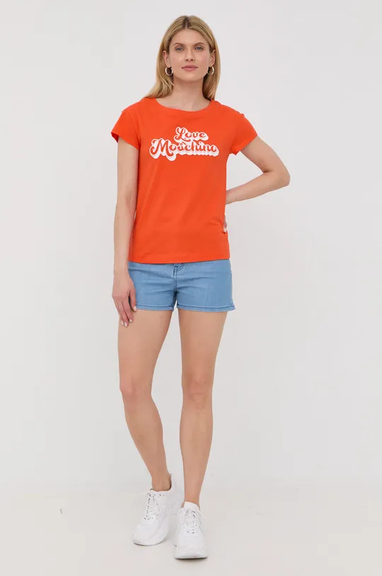 Βαμβακερό μπλουζάκι Love Moschino πορτοκαλί
