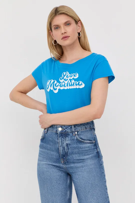 modrá Bavlnené tričko Love Moschino Dámsky