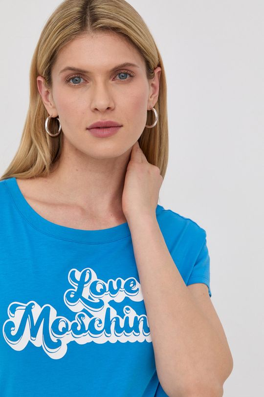 niebieski Love Moschino t-shirt bawełniany