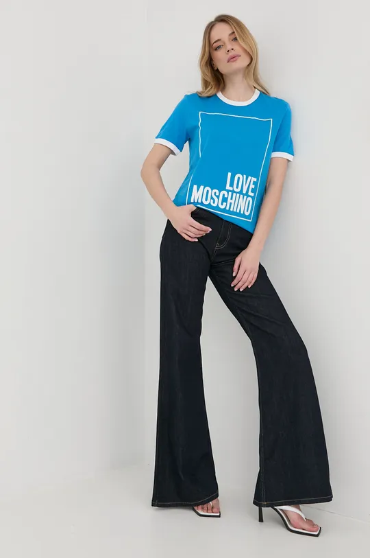 Love Moschino t-shirt bawełniany niebieski
