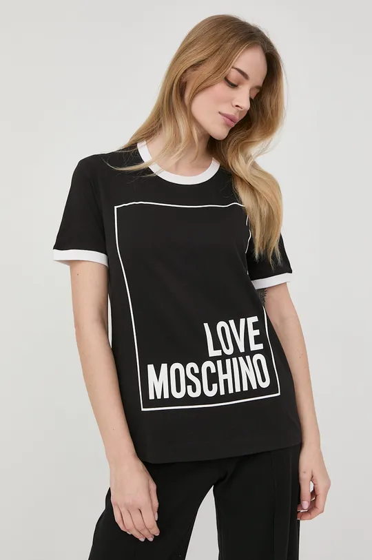 fekete Love Moschino pamut póló Női