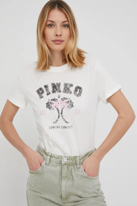 бежевый Хлопковая футболка Pinko
