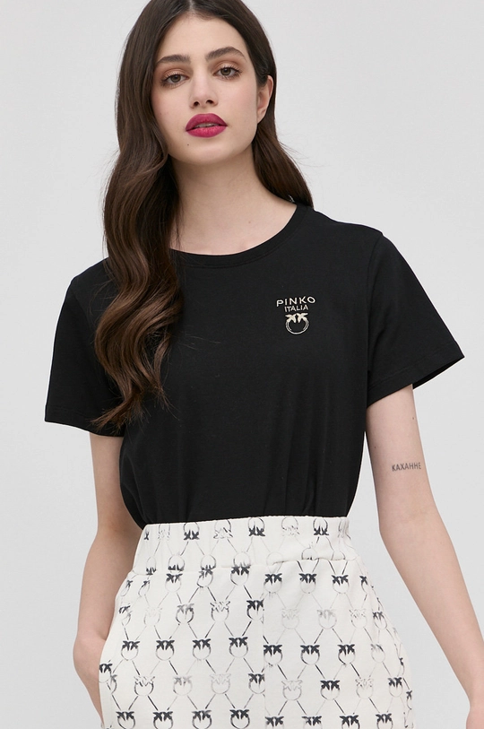 czarny Pinko T-shirt bawełniany Damski