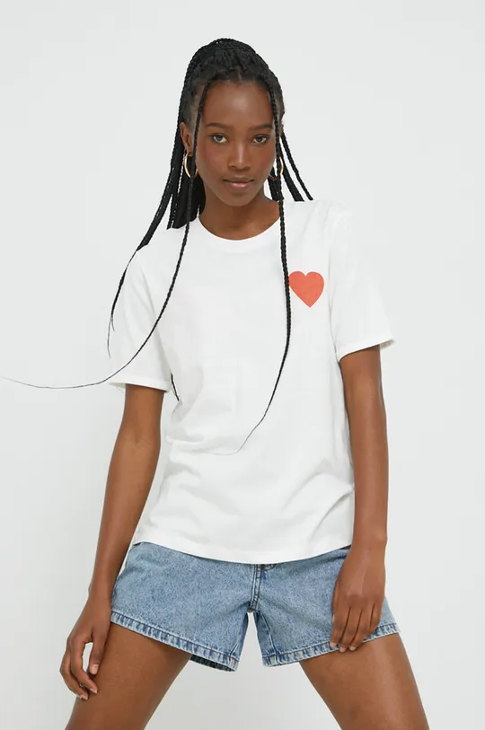 λευκό Βαμβακερό μπλουζάκι Pieces Γυναικεία