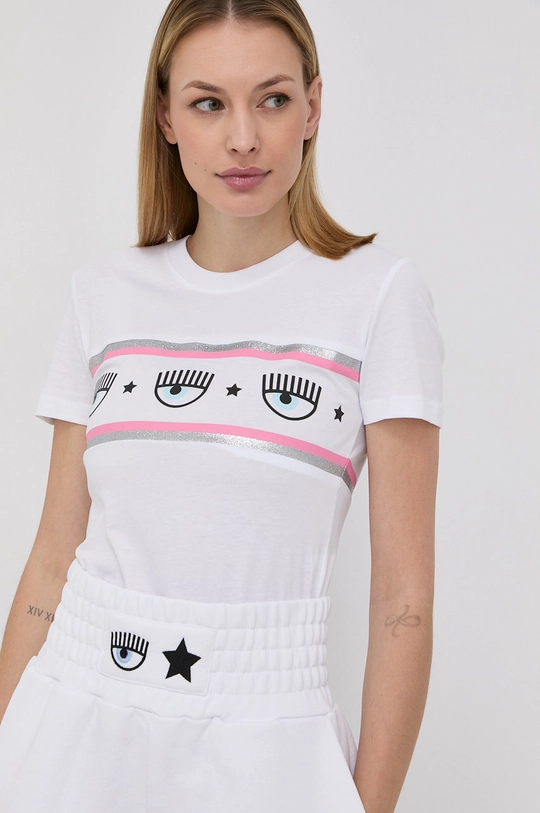 biały Chiara Ferragni T-shirt bawełniany Damski