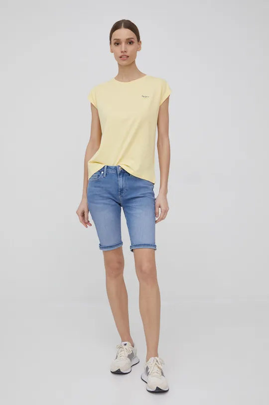 Βαμβακερό μπλουζάκι Pepe Jeans Bloom κίτρινο
